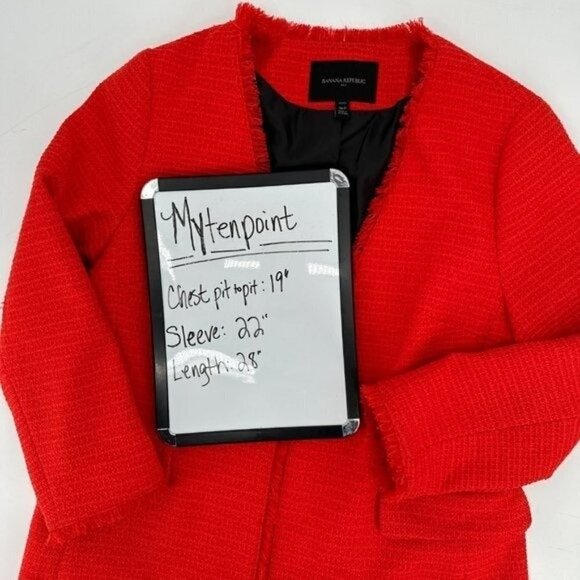 Banana Republic Red Textured Lined Fringe Oversized Love Medium Petite Blazer - Picture 8 of 8